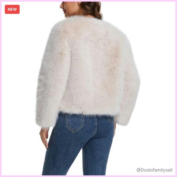 Faux Fur Cropped Jacket Chic Y2K Winter Coat Cardigan Style Outerwear - Picture 4 of 5